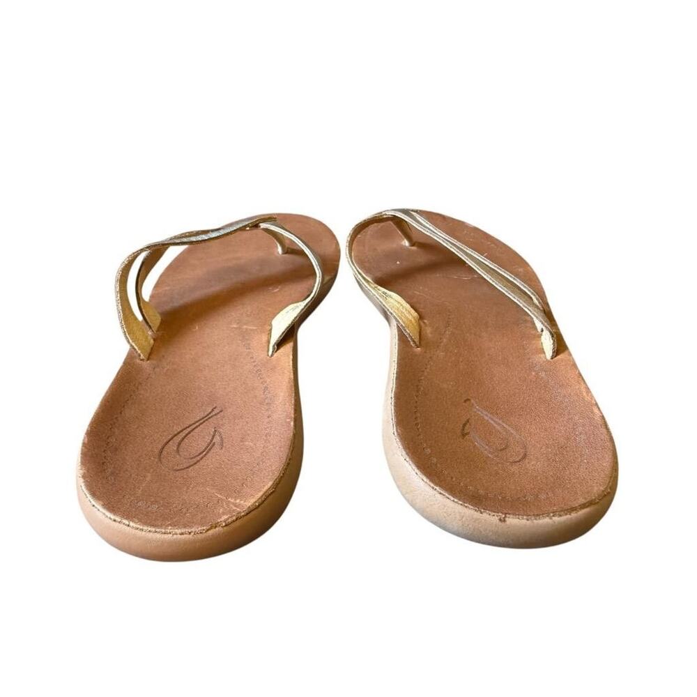 Olukai Luana Gold Leather Slide Flip Flop Women size 7 - Picture 4 of 6